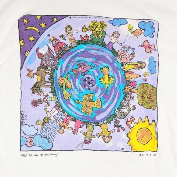 Vintage Kiki Suarez T Shirt Mens Size Large White 90s Art Tee Earth Made In USA - Picture 2 of 9